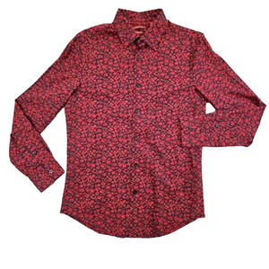 Axist Shirt Men's Small Slim Fit Long Sleeve Stretch Button Up Red Black‎ Floral